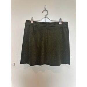 Olive Green Suede Mini Skirt Women Casual A-Line Flared Bottom